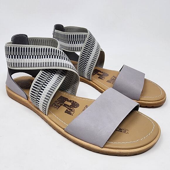 Sorel Shoes - Sorel Sandals Women 8 Ella Dove Grey Leather w/ Stripe Stretch Ankle LL5359-081